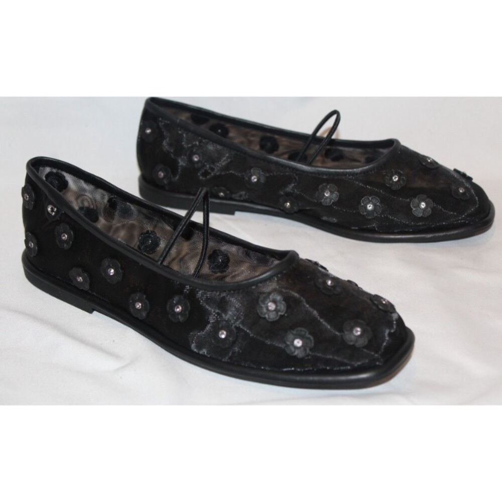 NEW WITH BOX COACH WOMEN'S EMILIA MARY JANE BALLET FLATS BLACK  MESH SZ 10‎ - Picture 2 of 11